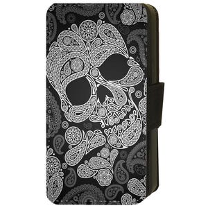 Funda de teléfono con tapa con diseño de calavera gótica y mandala para Apple iPhone 5, 6, 7, 8, 9, 11, 12, 13, 14, 15, 16, X, XR, XS, Mini Pro Max, de piel sintética (C)
