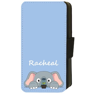 Funda de teléfono con tapa personalizable con nombre y diseño de elefante mirando al agua para Google Pixel 7, 7A, 7 Pro, 8, 8, 9, 9 Pro XL de piel sintética
