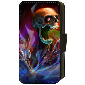 Funda de teléfono con tapa de piel sintética con diseño de calavera gótica que grita y muerte oscura para Google Pixel 7, 7A, 7 Pro, 8, 8, 9, 9 Pro XL (H)