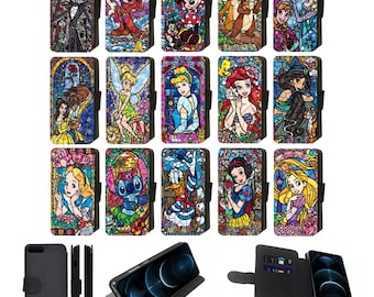 Mosaik Glasmalerei Disney-inspirierte bedruckte Flip/Wallet Phone Case Cover Für iPhone, Pixel, Galaxy