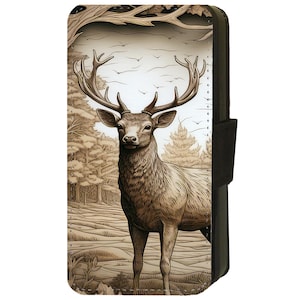 Estuche para teléfono con tapa con estampado de cuernos de ciervo y diseño de ciervo para Samsung Galaxy S8, S9, S10, S20, S21, S22, S23, S24 Plus A24 4G A25