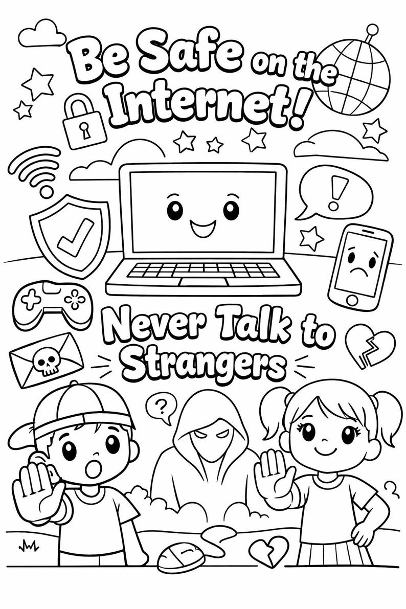 Internet Safety Colouring Page - Etsy