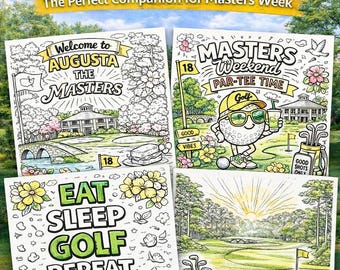 Paquete de láminas para colorear del Masters de Augusta, regalo de golf (descarga instantánea)