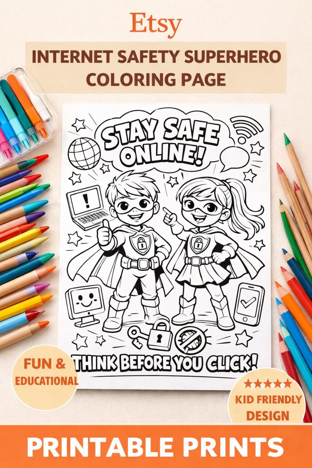 Internet Safety Colouring Page - Etsy