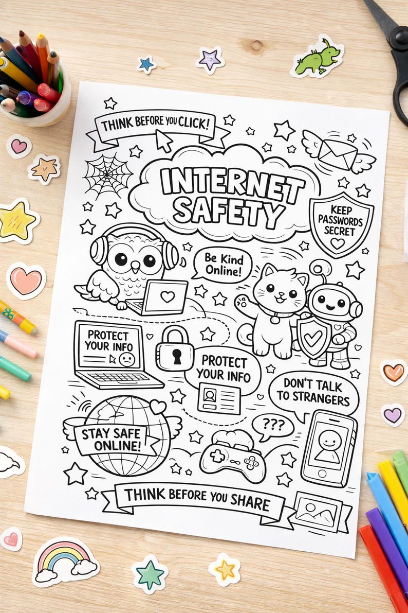 Internet Safety Colouring Page - Etsy