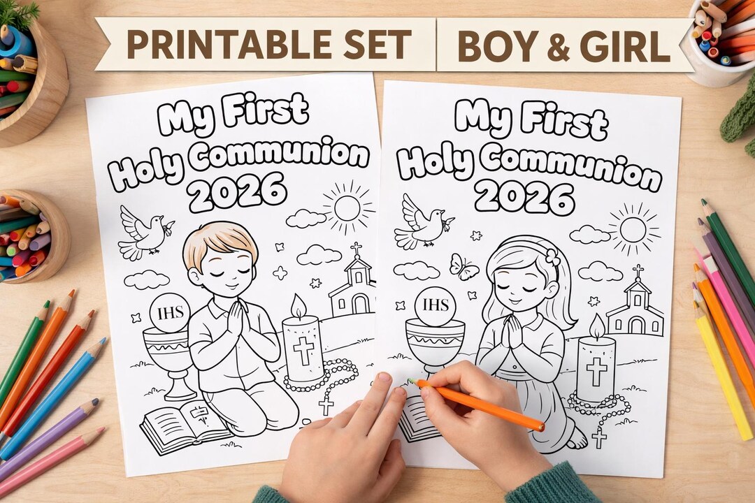 First Holy Communion Coloring Pages Set | Catholic Kids Activity (2026 ...