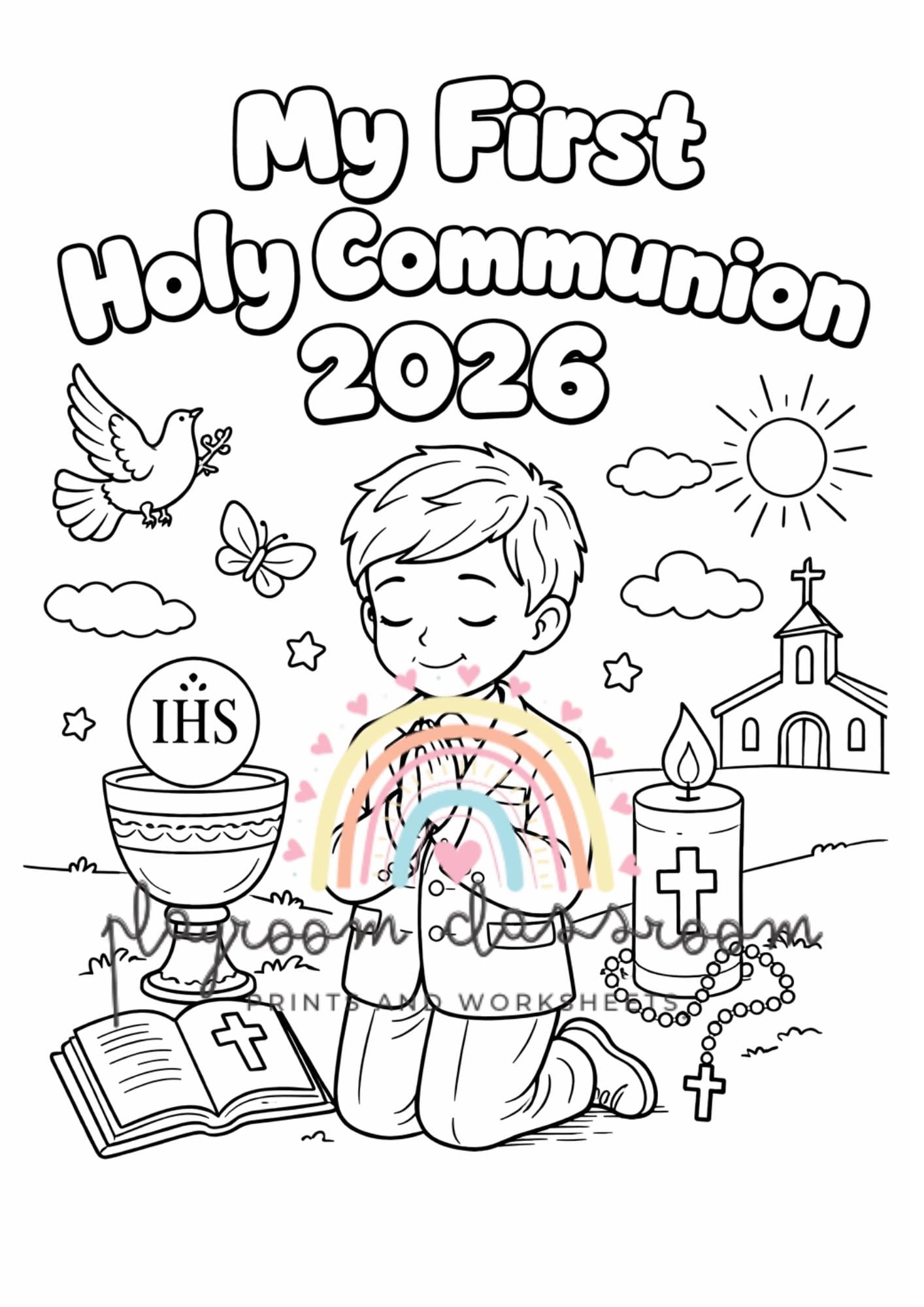First Holy Communion Coloring Pages Set | Catholic Kids Activity (2026 ...