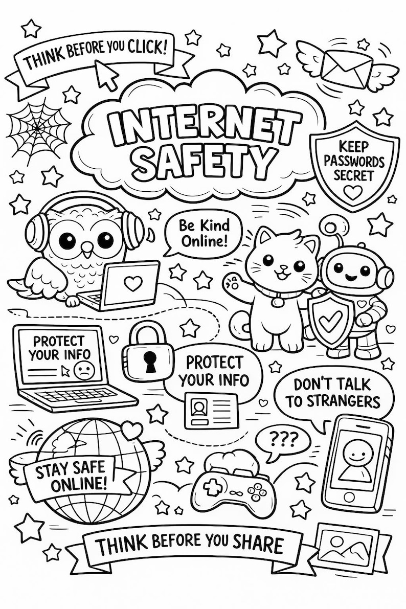 Internet Safety Colouring Page - Etsy