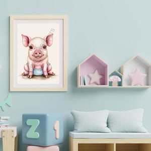 Printable Whimsical Baby Pig Wall Art, Nursery Décor, Digital Download, Digital Art, Digital Wall Art, Poster, Digital Print