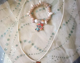 Disney Handmade Stitch Charm Necklace and Seashell Bracelet Set
