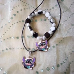 Handgemachte Disney Stitch Anhänger Halskette und Perlenarmband Set