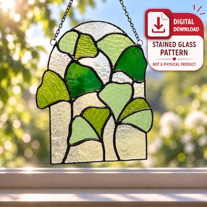 Ginkgo Leaf Stained Glass Pattern | Botanical Suncatcher Template (PDF, PNG)