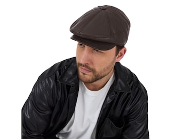 Genuine Leather Newsboy Hat, Adjustable Peaky Blinders Cap, Baker Boy Hat, Stylish Irish Flat Cap for All Seasons