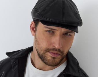 Men&#39;s Genuine Leather Newsboy Hat, Adjustable Peaky Blinders Cap, Baker Boy Hat, Stylish Irish Flat Cap for All Seasons