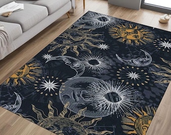 Celestial Sun and Moon Rug: Witchy Astrology Decor