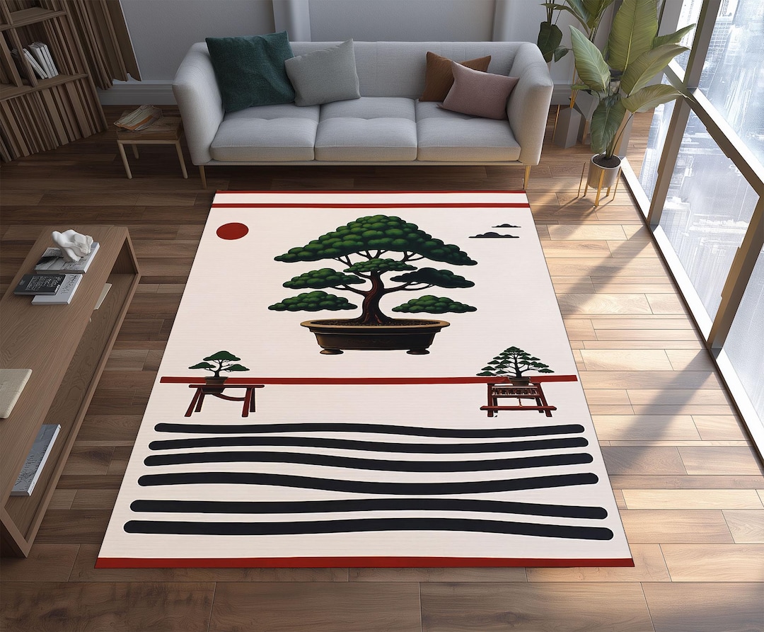 Japanese Bonsai Rug: Zen Minimalist Carpet, Washable Area Rug - Etsy