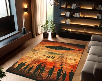 Alien UFO Rug: Extraterrestrial Cave Art, Sci-Fi Home Decor