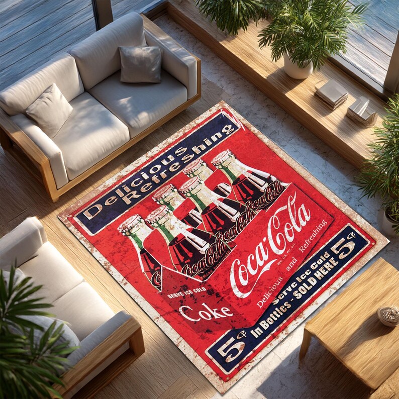 Coca Cola Round Rug Vintage Coca-cola Rug, Retro Coke Advertising Carpet, Classic Red Soda ...