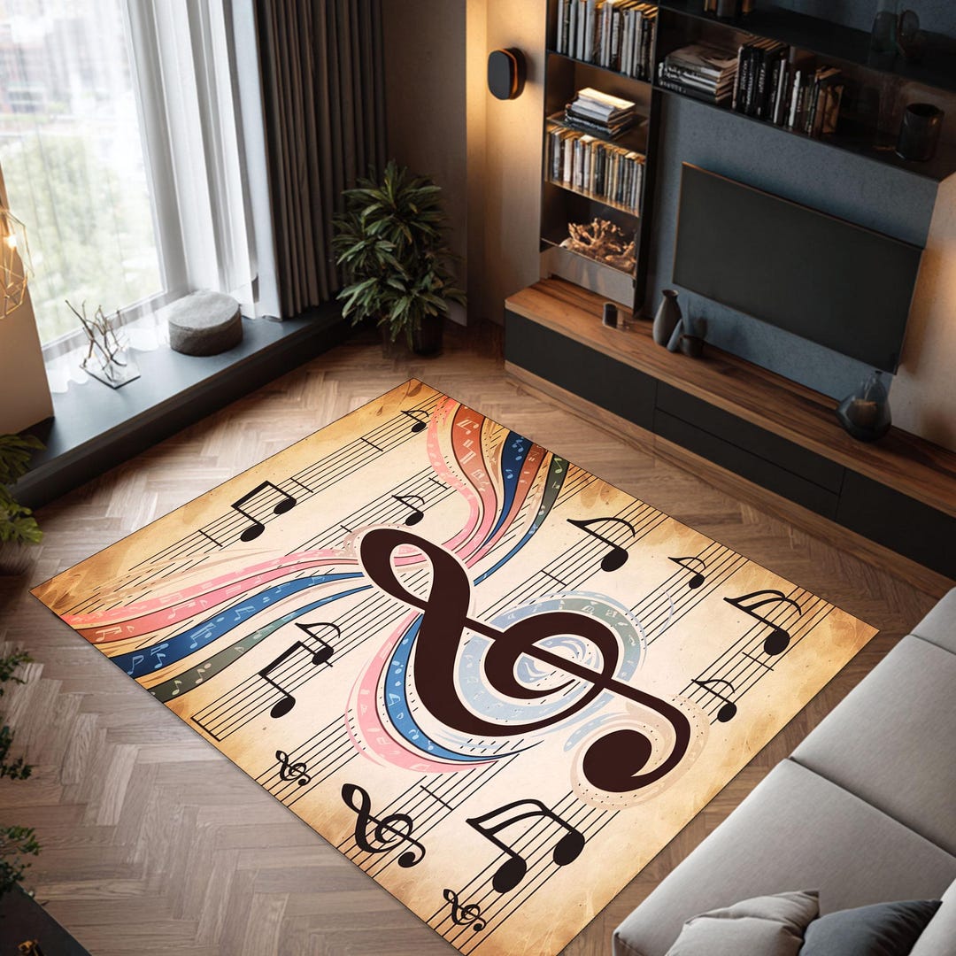 Music Notes Rug, Treble Clef Carpet, Musician Decor, Artistic Boho ...