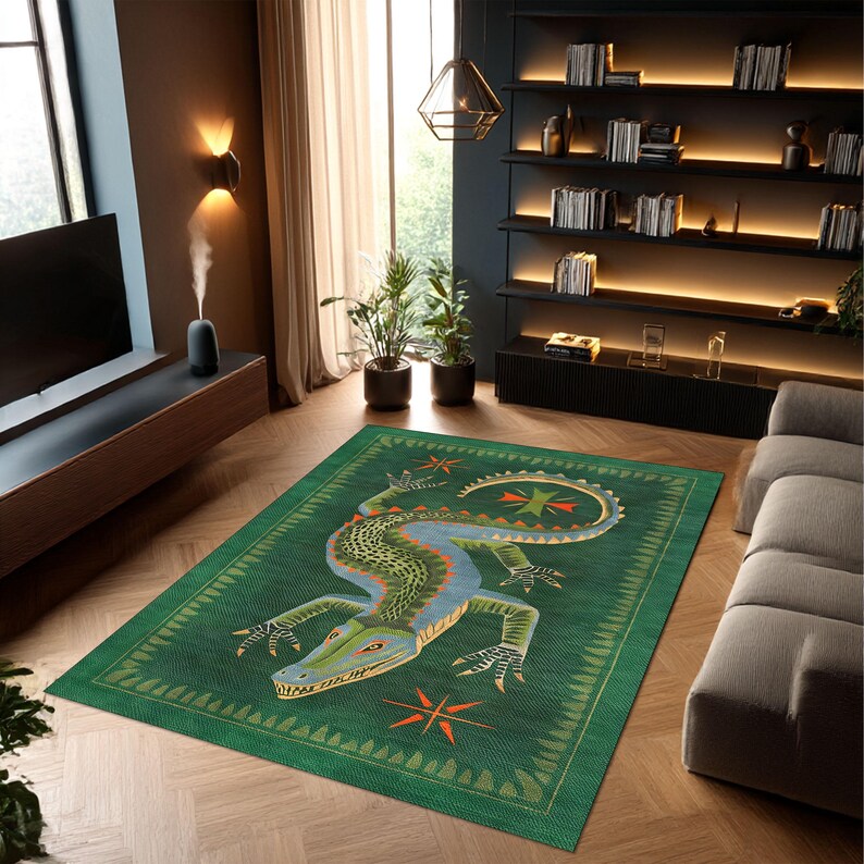 Cool Rug Lizard Green Crocodile Rug: Tribal Reptile Area Carpet, Boho Home Decor - Etsy UK