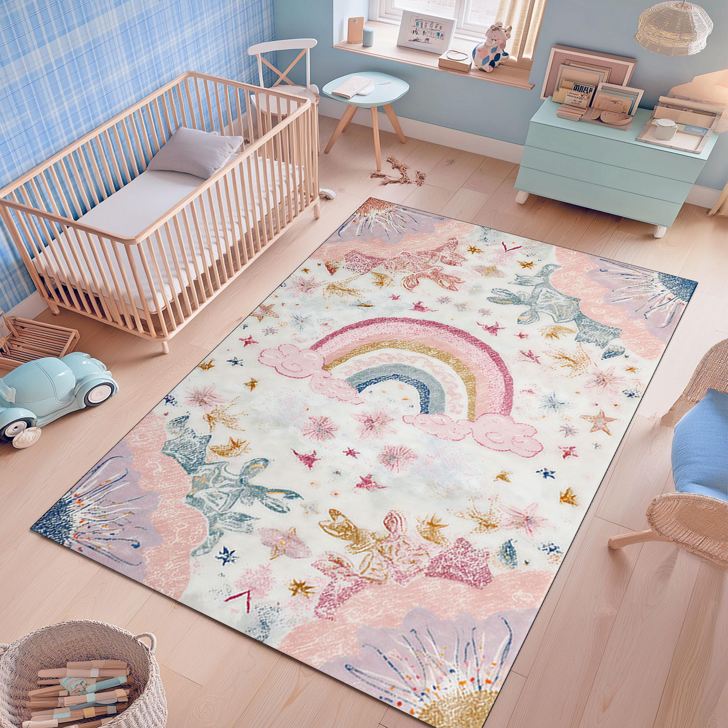 Rainbow Baby Room Rug, Fairy Princess Kids Carpet, Pastel Nursery Decor ...