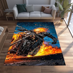 Ghost Rider Rug: Flaming Skull Motorcycle Biker Carpet