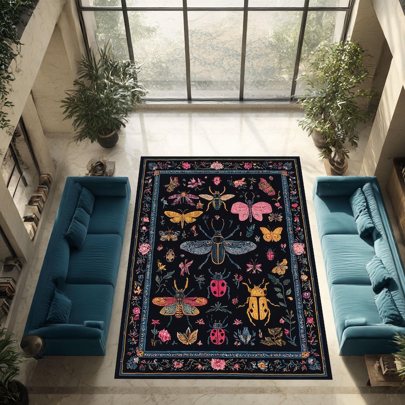 Boho Bug Rug: Floral Bohemian Insect Carpet, Kids Room Decor - Etsy