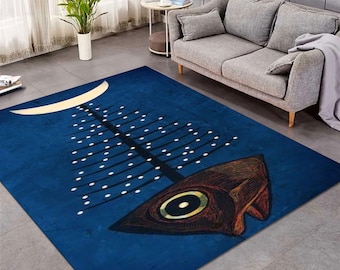 Alfombra Blue Fish: moderna alfombra de poliéster con estampado animal