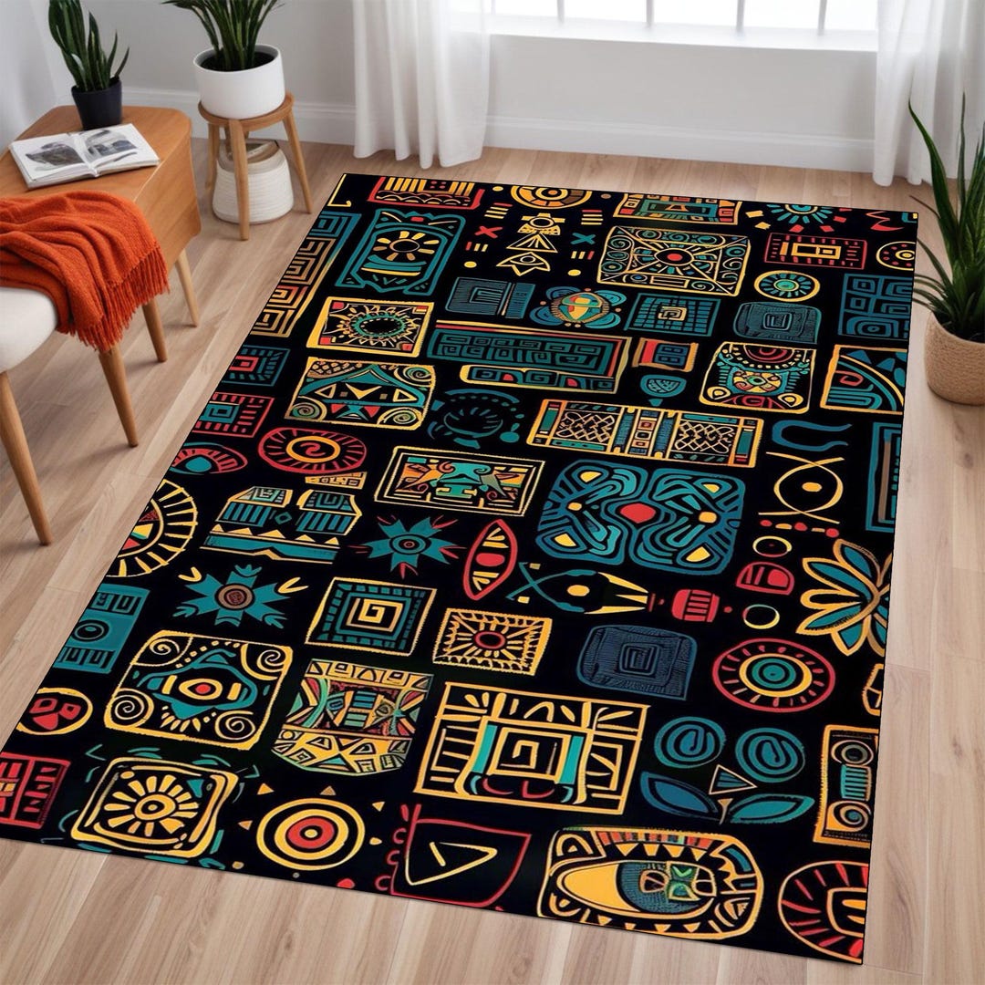 Aztec Area Rug: Modern Geometric Pattern, Non-slip Polyester Blend - Etsy
