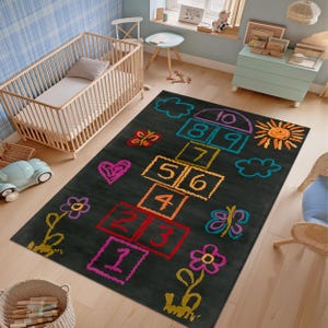 Hopscotch Kinderspielmatte Lernnummer Kinderteppich, lustiger lernfähiger Kindergartenteppich, bunte Bodenspielmatte für Spielzimmer Kleinkind Schlafzimmer Dekor