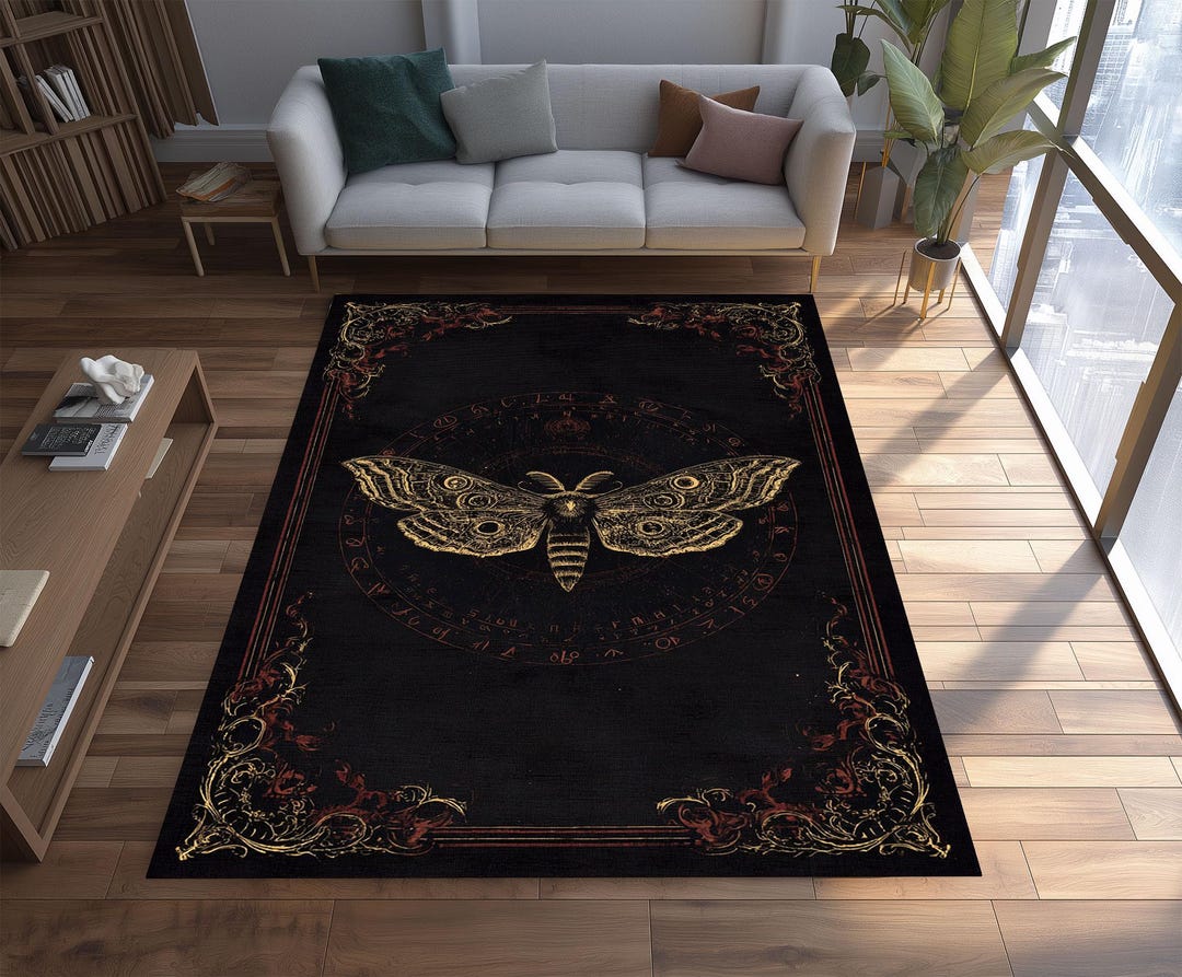 Moth Area Rug Golden Moth Rug, Gothic Rug, Celestial Rug, Witchy Decor, Occult Carpet ...