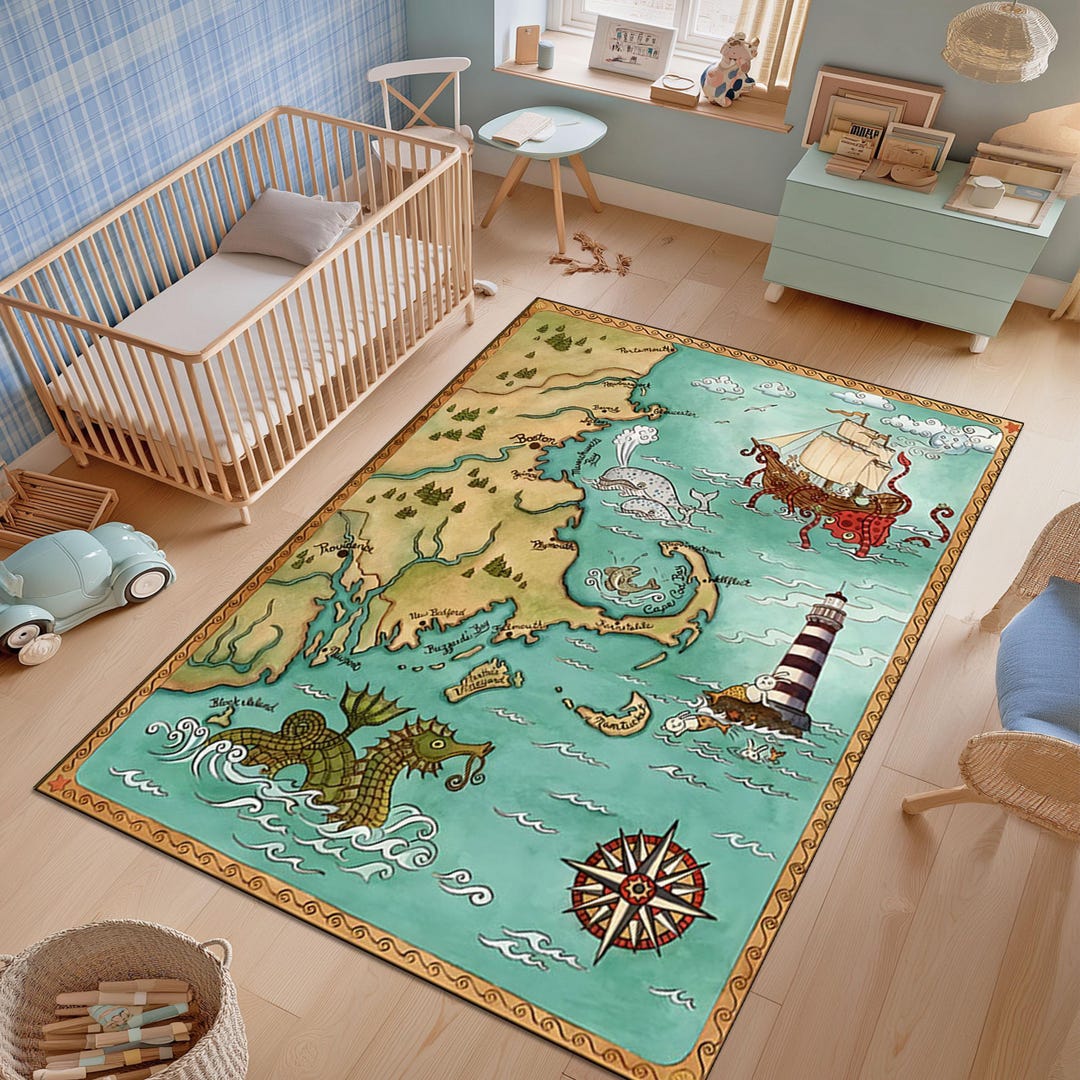 Pirate Rug Texture Sea Monster Pirate Map Rug: Nautical Kids Playroom Carpet - Etsy