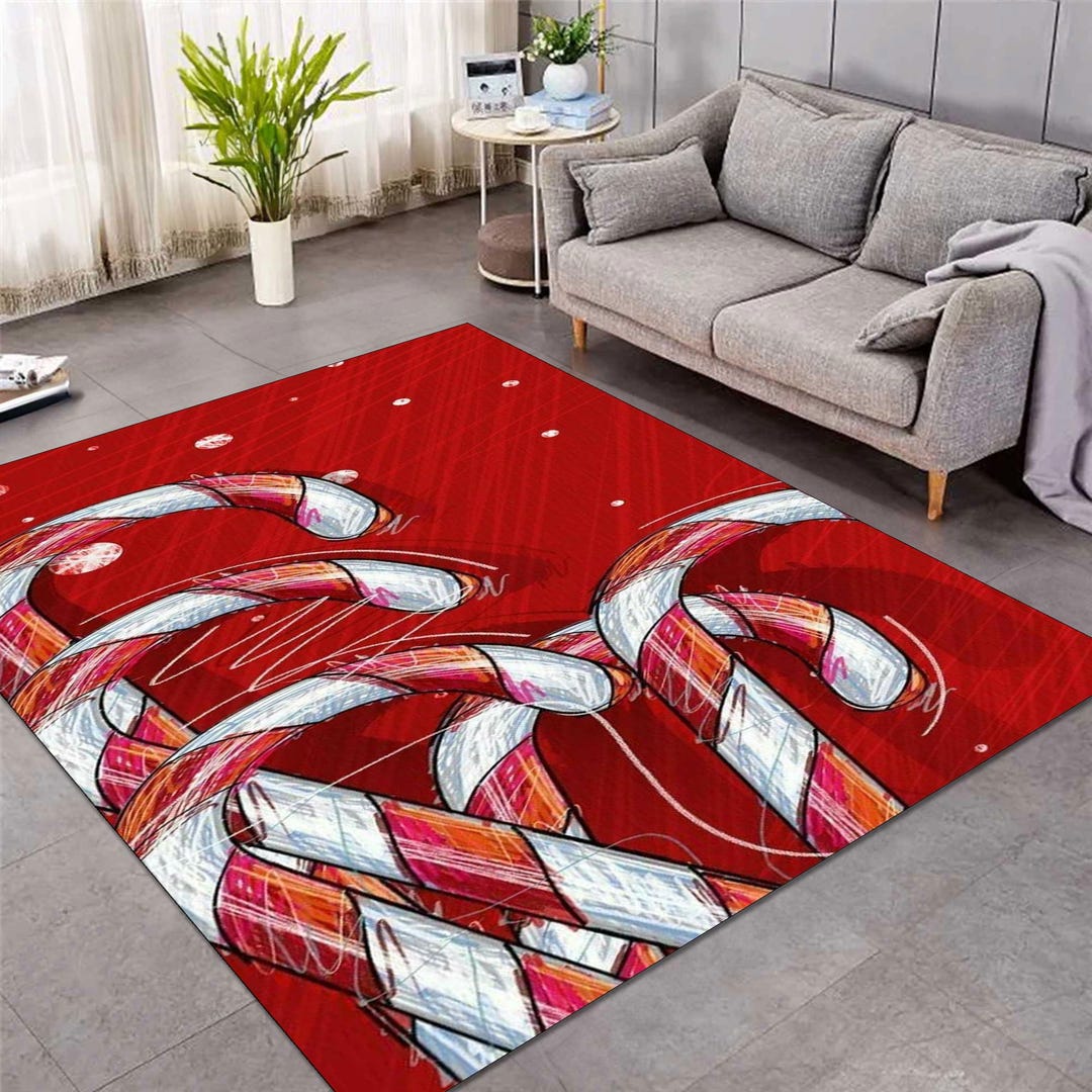 Christmas Candy Cane Rug: Red Holiday Decor, Modern Area Rug - Etsy