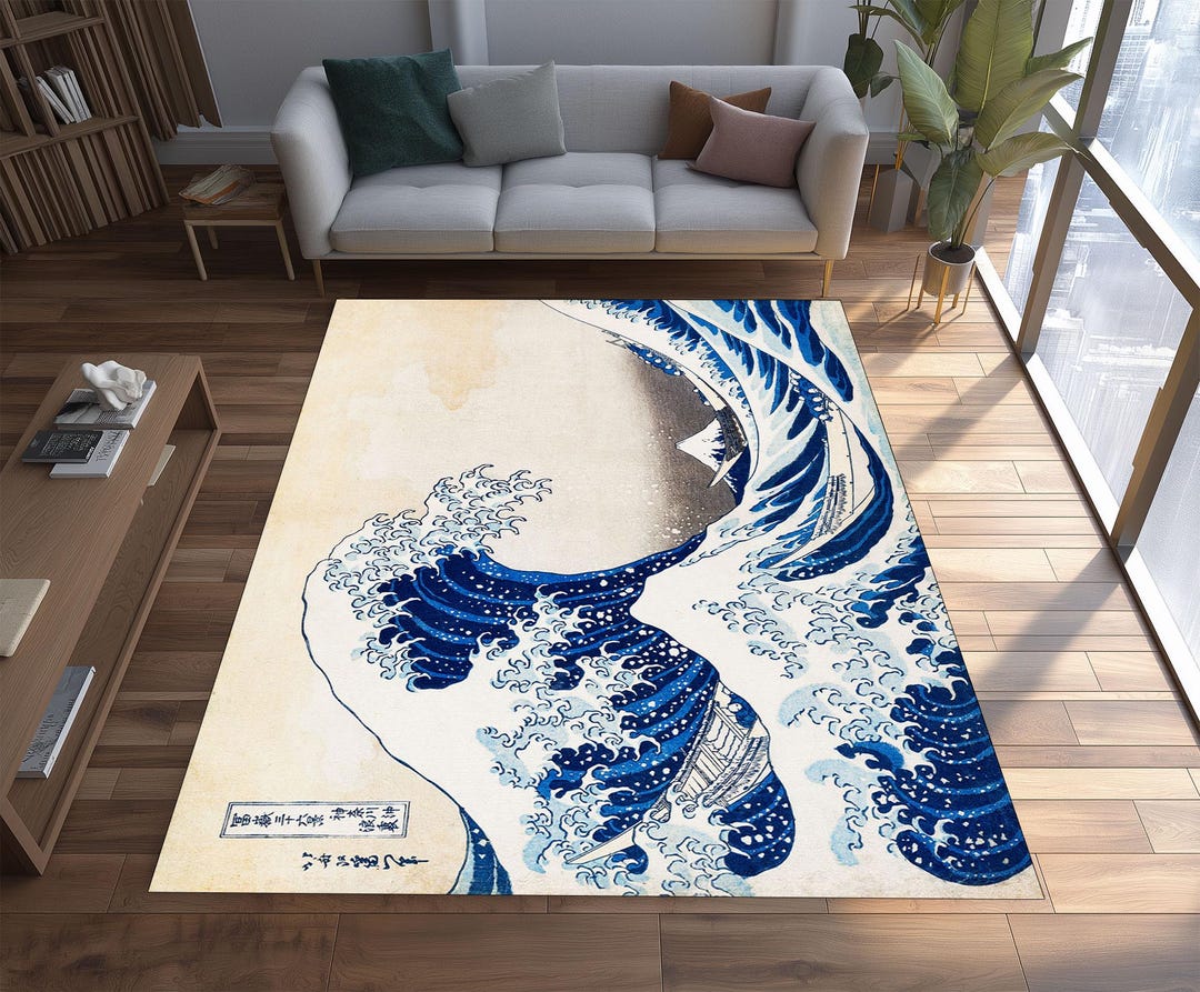 Hokusai Great Wave Rug, Japanese Ukiyo-e Rug, Kanagawa Ocean Carpet ...