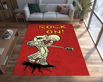 Rock On Guitar Rug: Red Punk Music Room Carpet