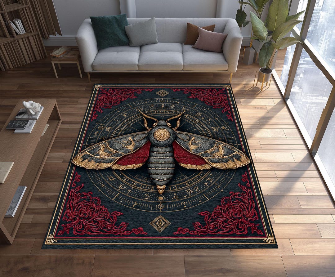 Gold Moth Area Rug: Gothic Occult Celestial Decor - Etsy