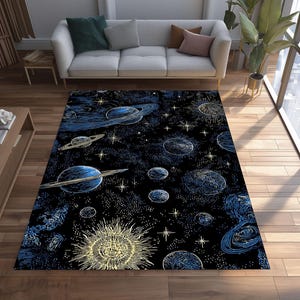 Galaxy Rug, Space Area Rug, Planet Carpet, Astronomy Decor, Outer Space Rug, Star Themed Floor Mat, Solar System Rug, Kids Room Rug
