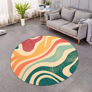 Round Rug, Striped Pattern Rug, Colorful Rug, Multicolored Rug, Geometric Pattern Rug, Living Room Rug, Bedroom Rug, Entry Rug, Non-Slip Rug