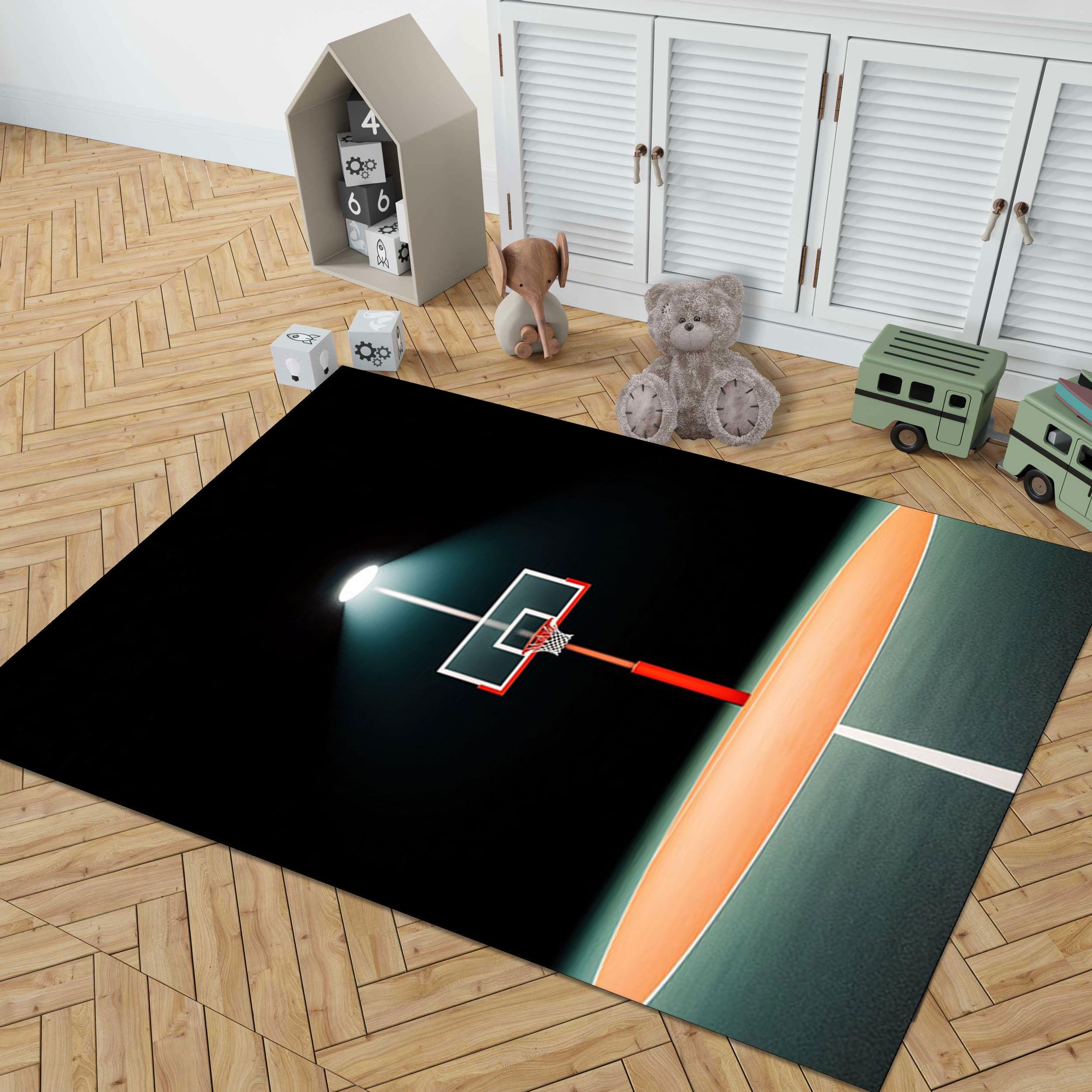 Spotlight Rug Mesh Basketball Court Spotlight Rug, Modern Sports Decor Carpet for Boys ...