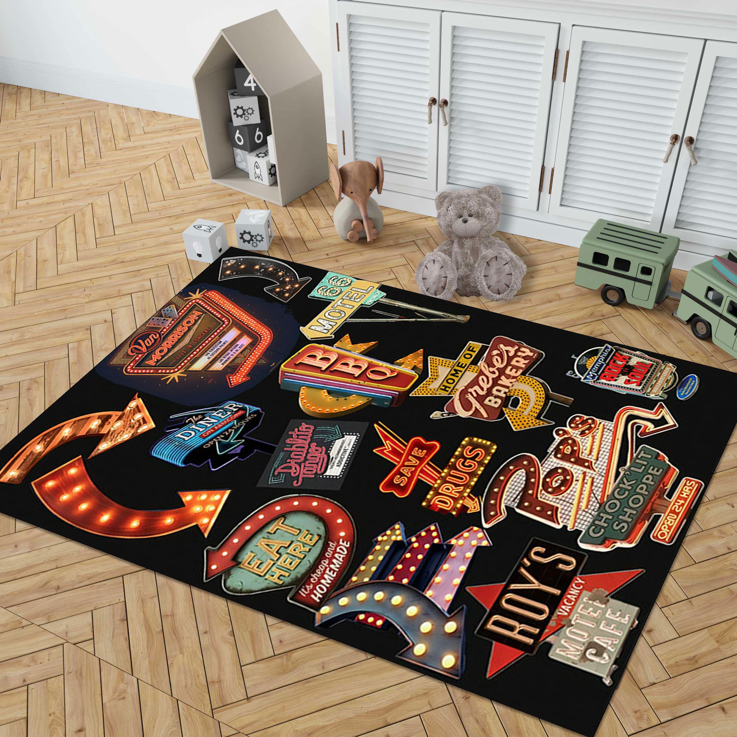 Signage For Rugs In Store Retro Diner Rug: Neon Sign Pop Art Polyester Carpet - Etsy