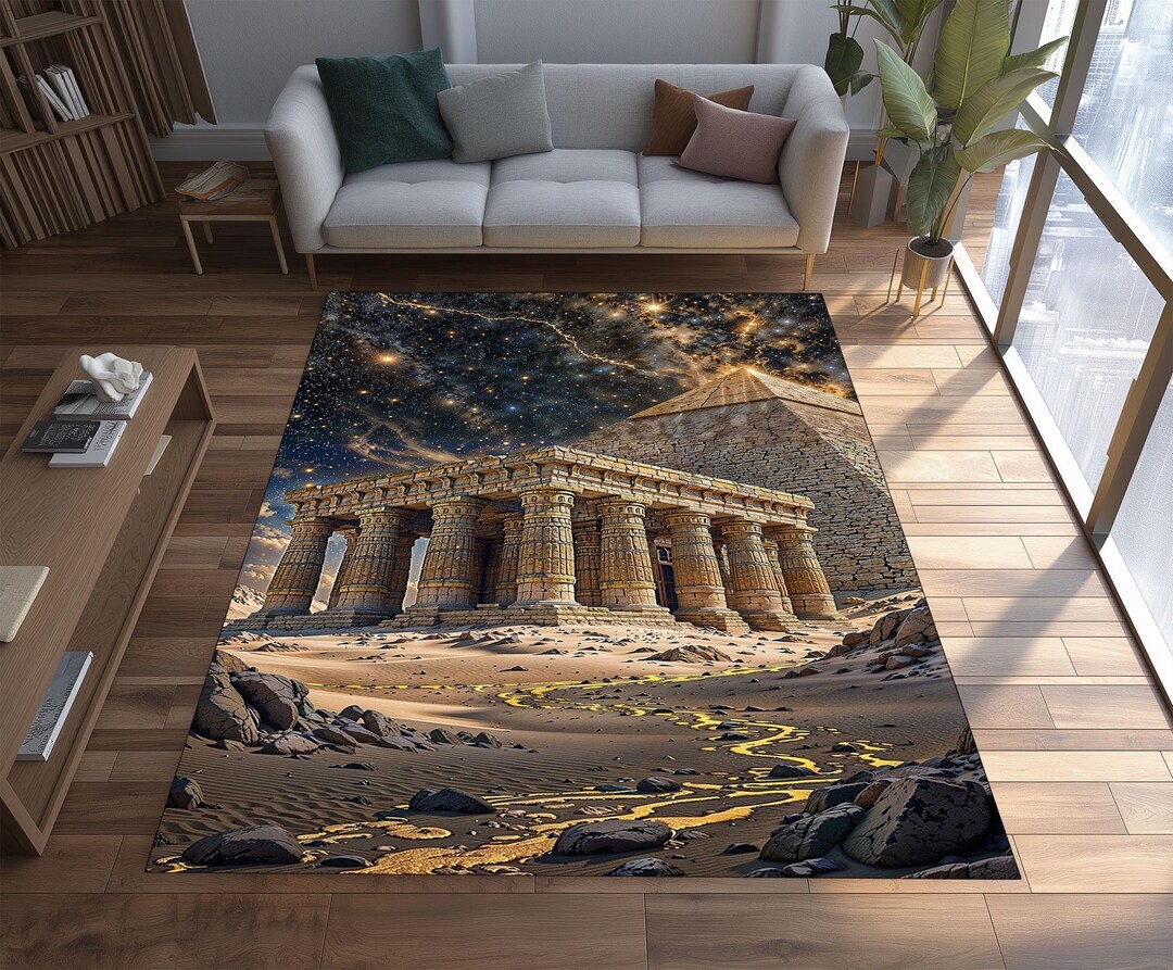 Ancient Temple Cosmic Rug With Galaxy Sky Design, Egyptian Greek ...