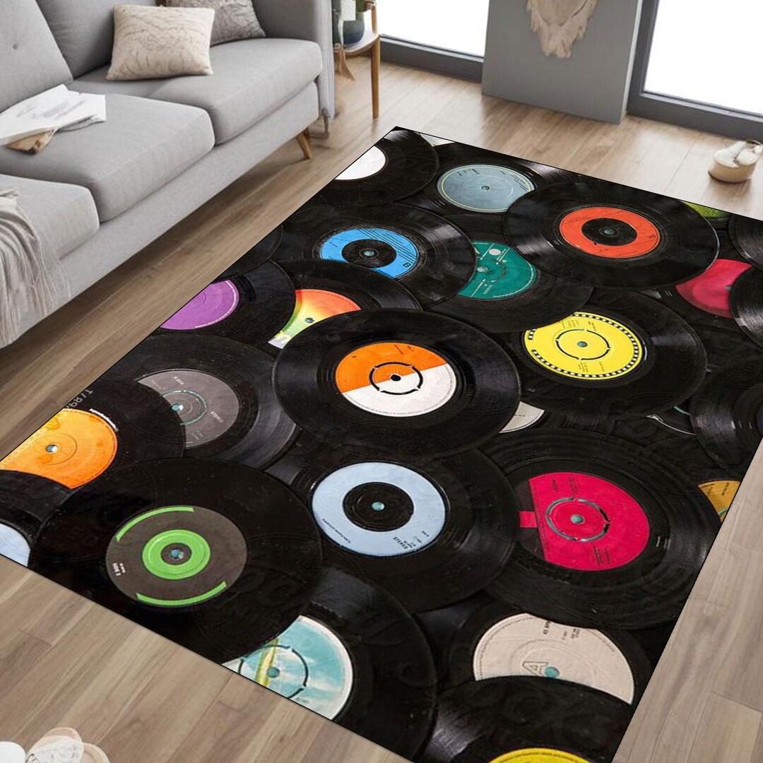 Retro Vinyl Record Rug: 70s Music Room Decor - Etsy