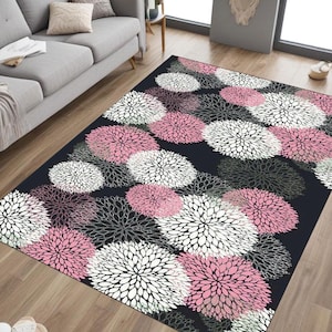 Gift idea, living room decor, Pink Floral Rug, Perfect for Bedroom, Timeless Dininroom Rug, Classic Rug, Turkish Rug, Black and pink rug