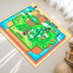 Retro Yoshi Gaming Decor Gamer Rug Video Game Carpet Atari Game Boy Map Rug Kids Room Decor Nursery Washable Rug Nintendo Gamer Area Mat