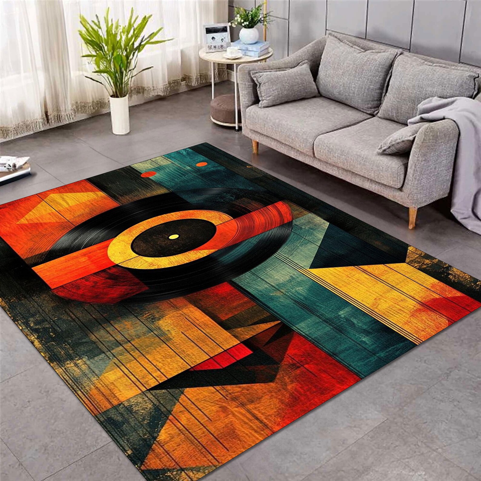 Abstract Vinyl Record Rug: Modern Music Decor, Colorful Area Rug - Etsy