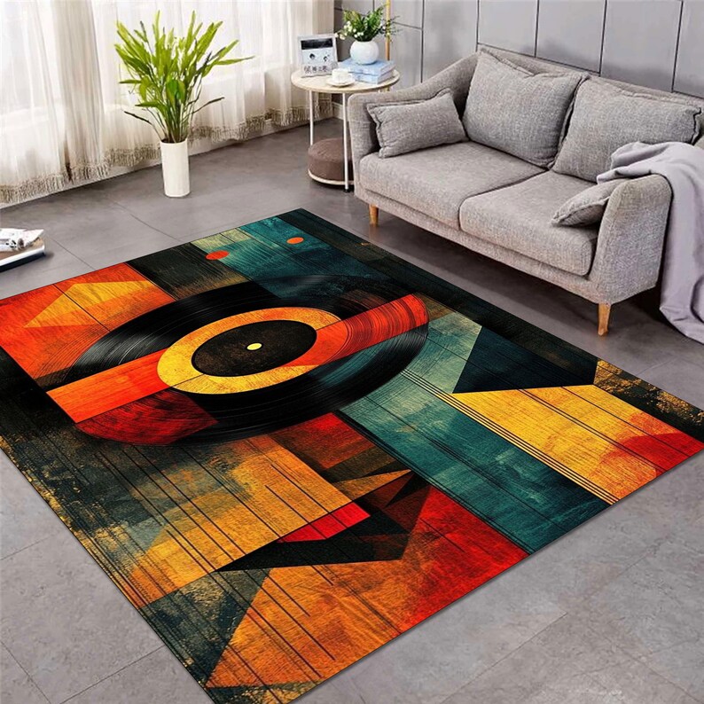 Abstract Vinyl Record Rug: Modern Music Decor, Colorful Area Rug - Etsy
