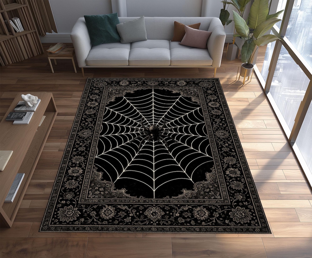 Gothic Spider Web Rug, Dark Aesthetic Black Carpet, Halloween Gothic ...