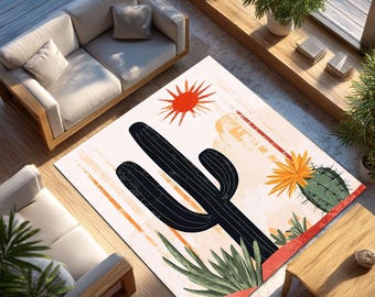 Boho Cactus Area Rug: Southwest Desert Sunrise Design