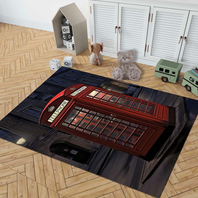 Telephone Rug Red London Phone Booth Rug: Vintage British Street Decor - Etsy