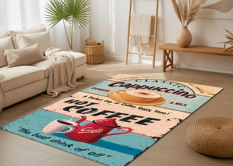 Vintage Cappuccino Coffee Rug: Retro Cafe Kitchen Decor - Etsy